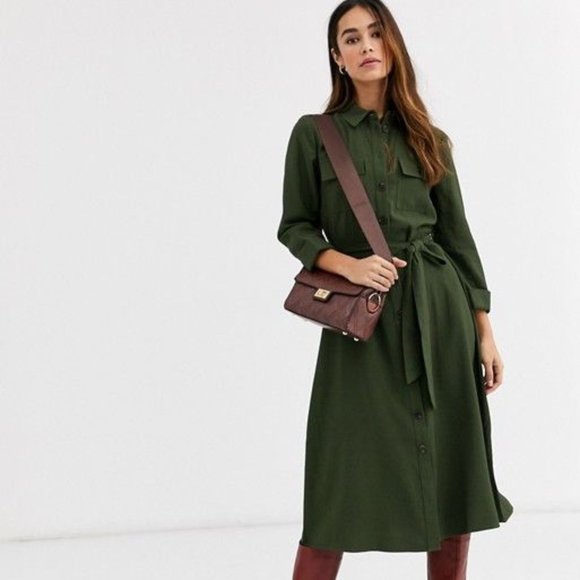 Warehouse Utility Midi Shirt Dress - Size 4 - Worn 2 times - Picture 1 of 4